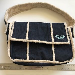 VINTAGE 90's Roxy Denim Shearling Trim Denim Shoulder Bag
